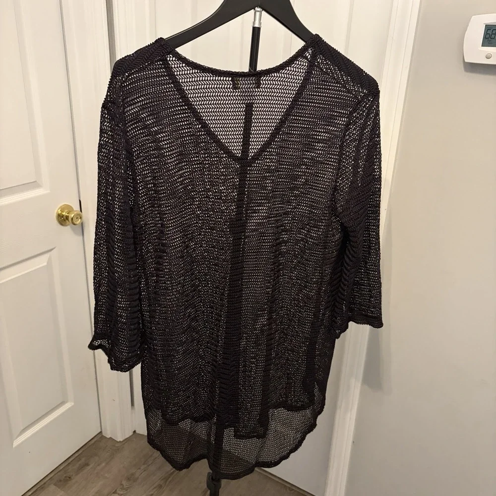 Jordan Taylor Black Mesh Swimsuit Cover Up Vintage Made In USA Sheer Chevron EUC